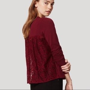 COPY - Loft Lace Back Open Cardigan Sweater Hook Closure in Berry